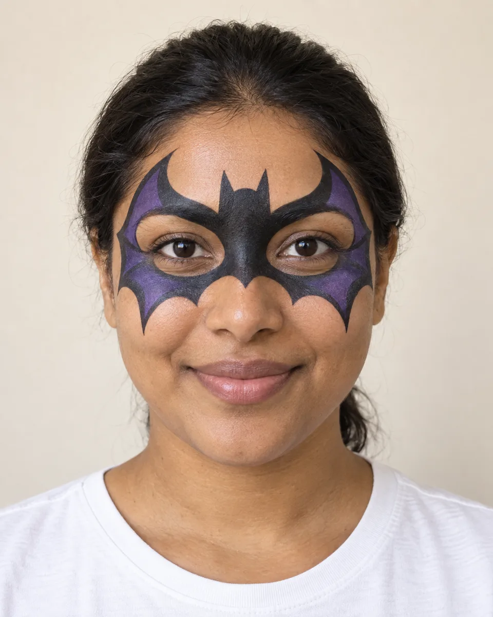 Bat Mask Face Paint on an original AI-generated fictional adult portrait