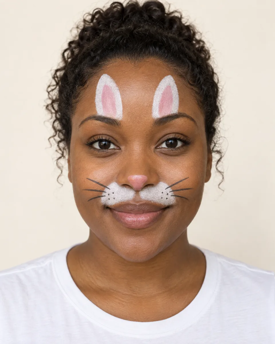Bunny Face Paint on an original AI-generated fictional adult portrait