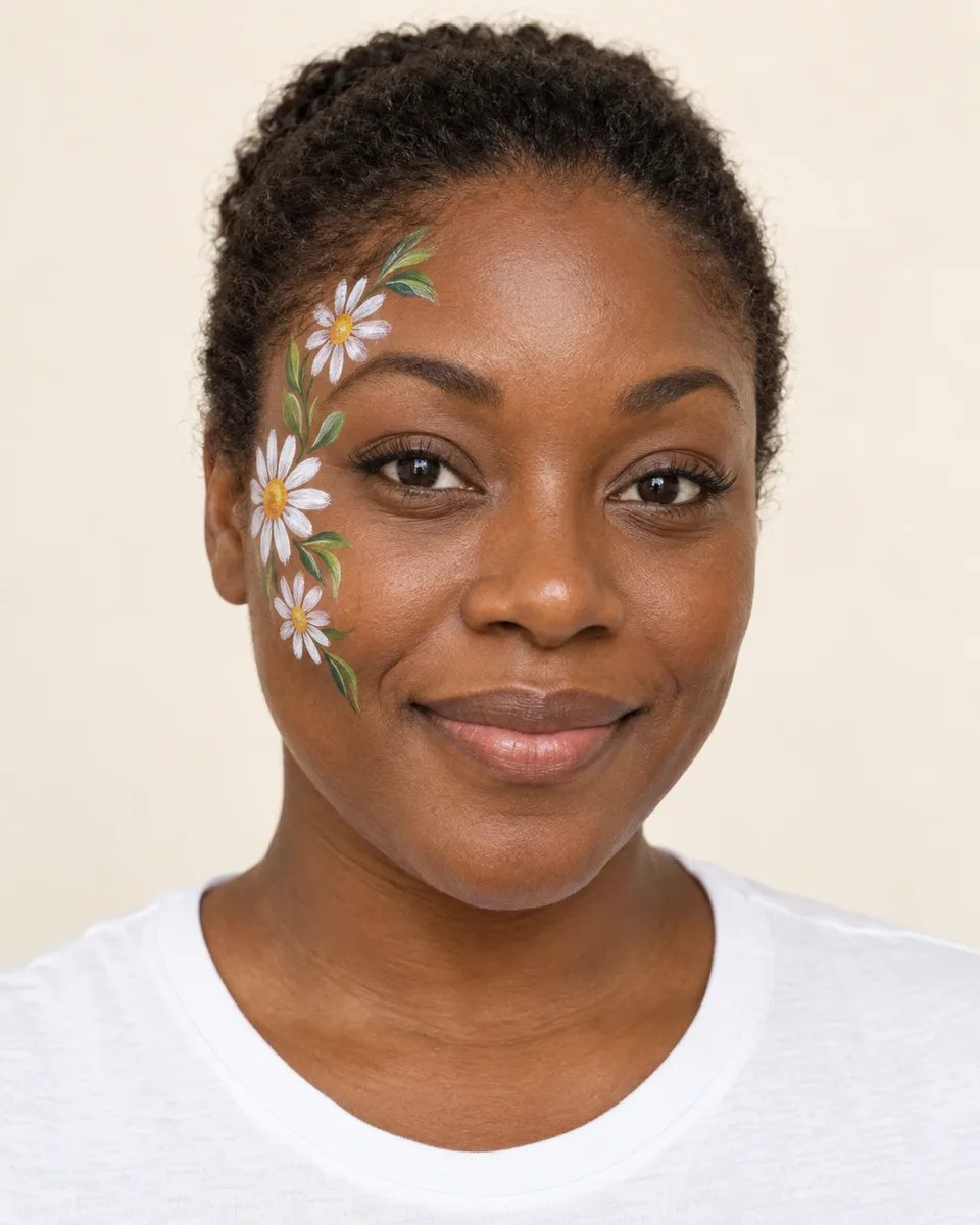 Daisy Face Paint on an original AI-generated fictional adult portrait