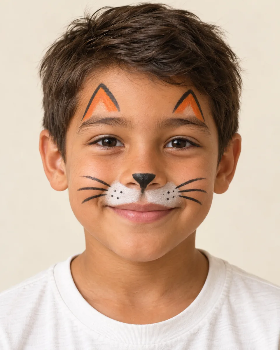 Easy Cat Face Paint on an original AI-generated fictional child portrait