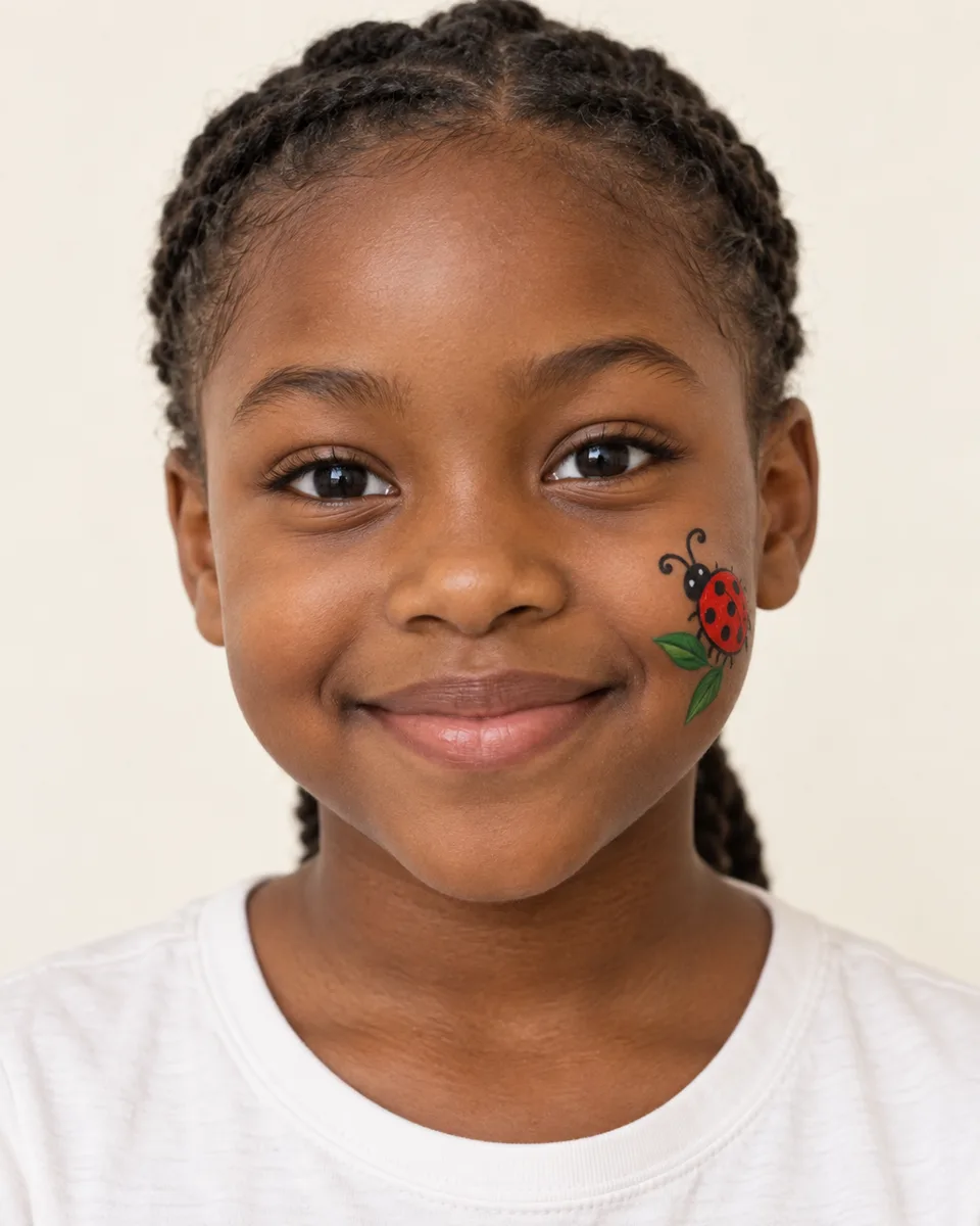 Ladybird Face Paint on an original AI-generated fictional child portrait