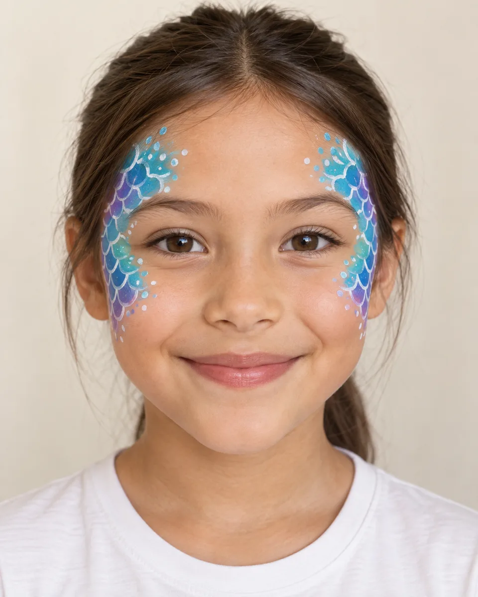 Mermaid Scales Face Paint on an original AI-generated fictional child portrait