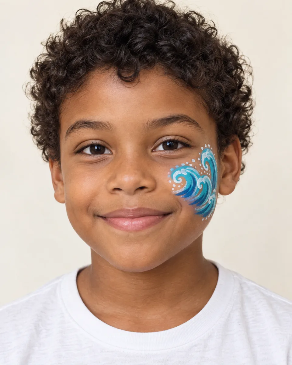 Ocean Wave Face Paint on an original AI-generated fictional child portrait