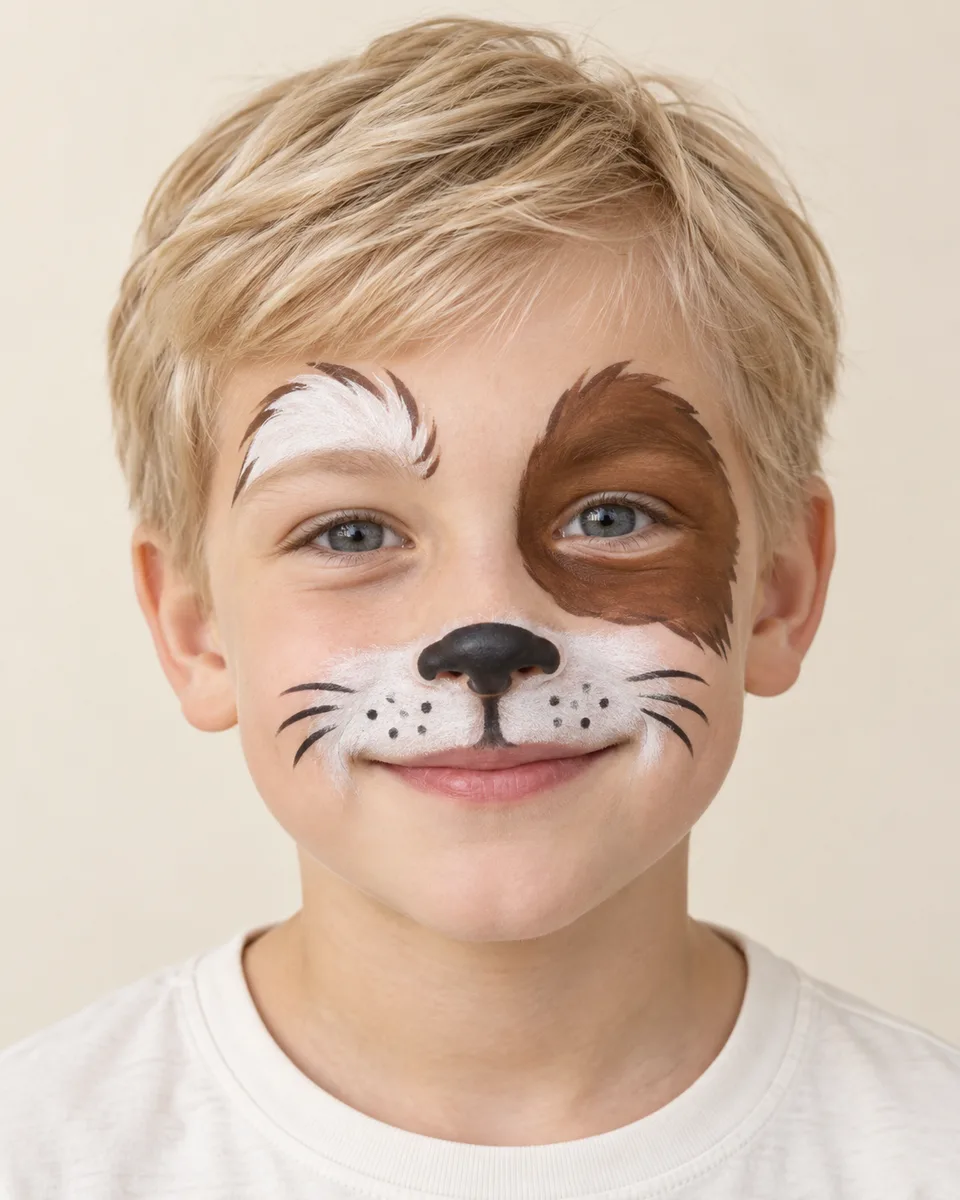 Puppy Face Paint on an original AI-generated fictional child portrait