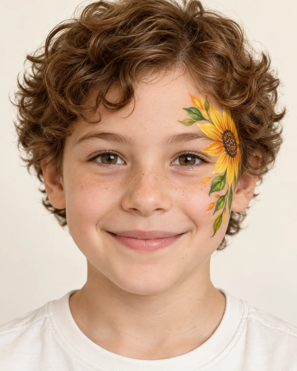 Sunflower Face Paint on an original AI-generated fictional child portrait