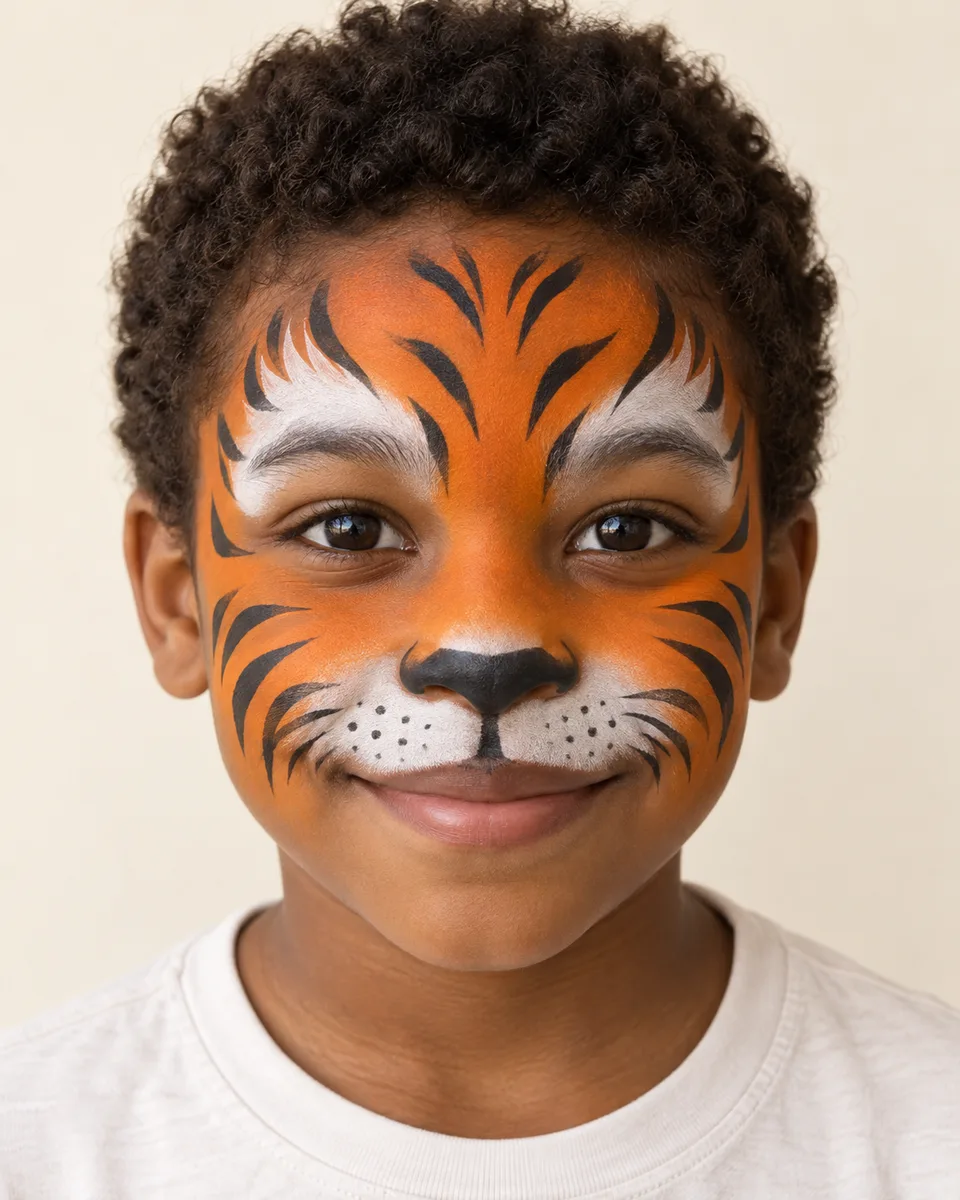 Tiger Face Paint on an original AI-generated fictional child portrait