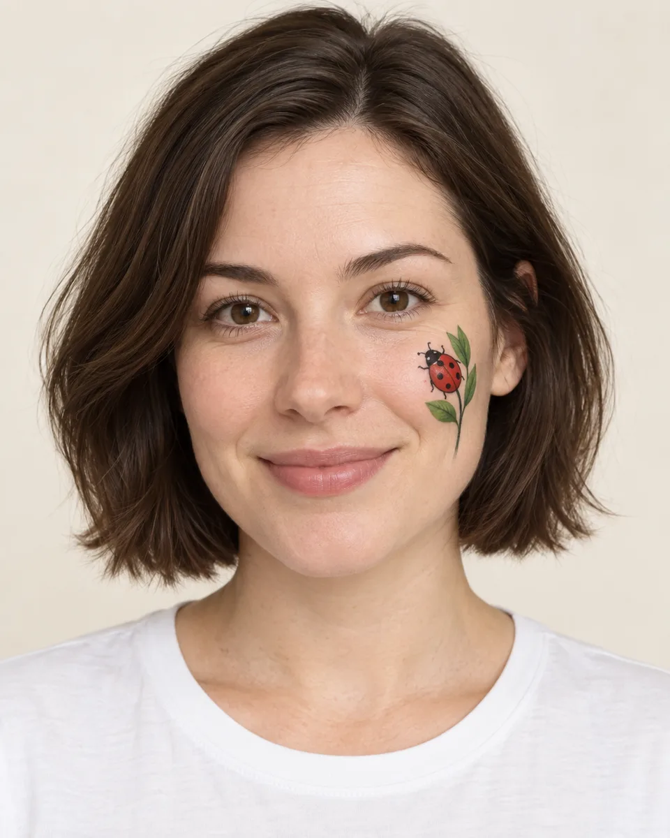 Ladybird Face Paint on an original AI-generated fictional adult portrait