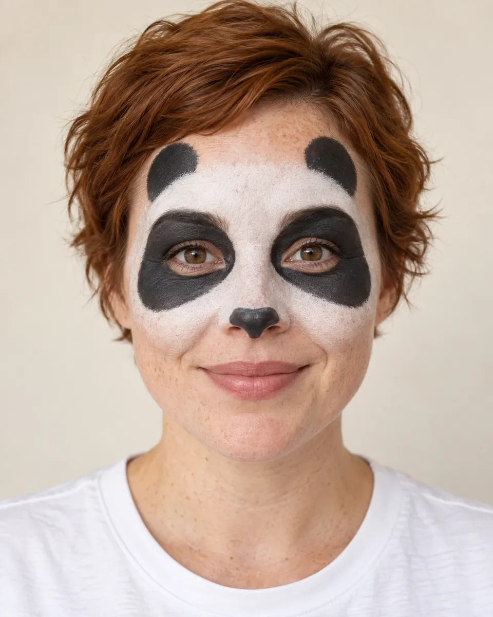 Panda Face Paint on an original AI-generated fictional adult portrait