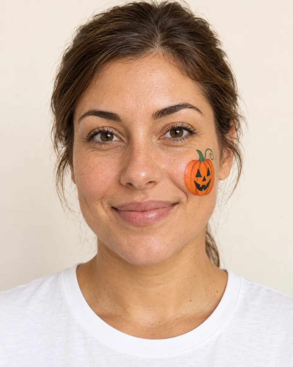 Pumpkin Face Paint on an original AI-generated fictional adult portrait