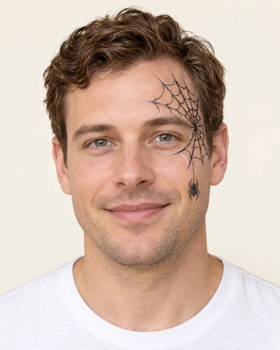 Spider Web Face Paint on an original AI-generated fictional adult portrait