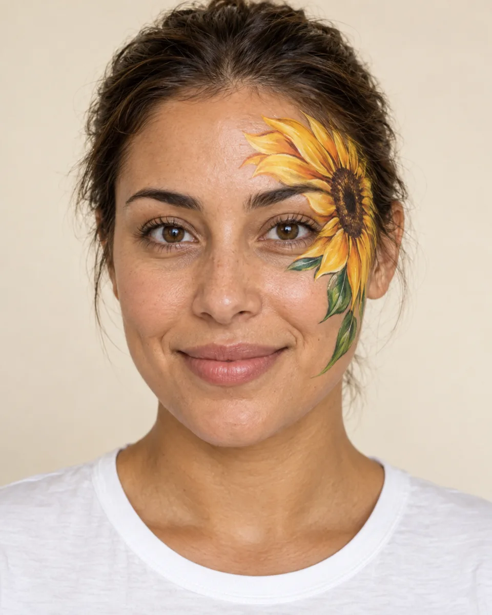 Sunflower Face Paint on an original AI-generated fictional adult portrait