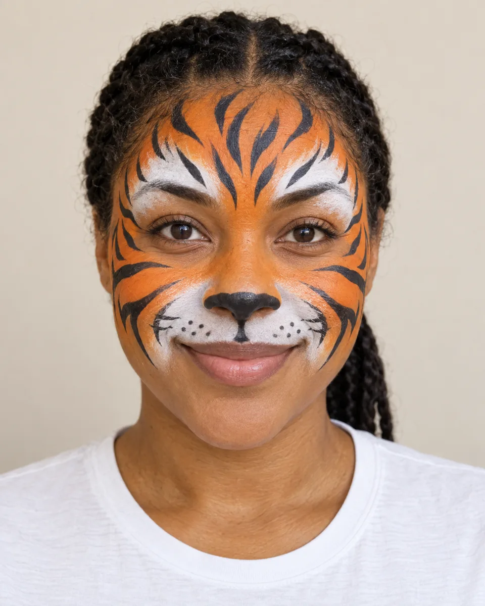 Tiger Face Paint on an original AI-generated fictional adult portrait